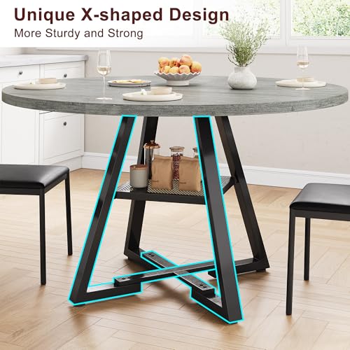 Round Dining Table for 4,Kitchen Dining Room Circle Dinner Pedestal Table,Space Saving Wood Kitchen & Dining Room Furniture (Vintage, 47In)