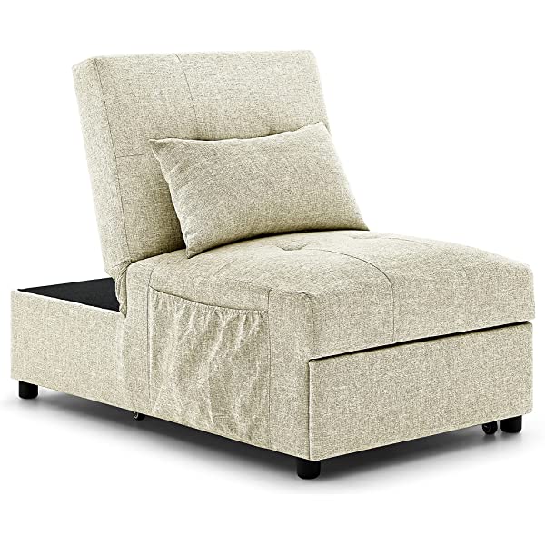 4-in-1 Sleeper Sofa Bed, HABITRIO Solid Wood Frame Polyester Upholstered Seating Couch w/A Pillow, Work As Ottoman, Single Chair