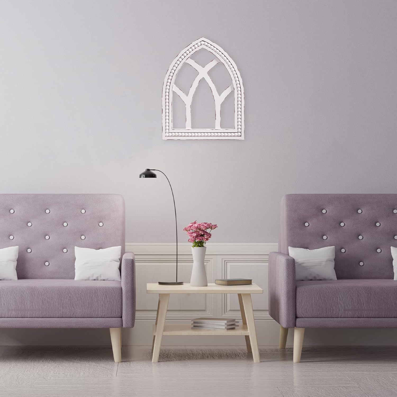 ALIMORDEN Gothic Style Arched Wood and Metal Rustic Window Pane Decorative Cathedral Window Frame