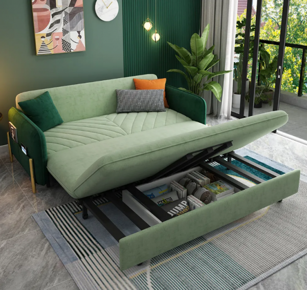 King Bed Sofa Green Upholstered Convertible Sofa