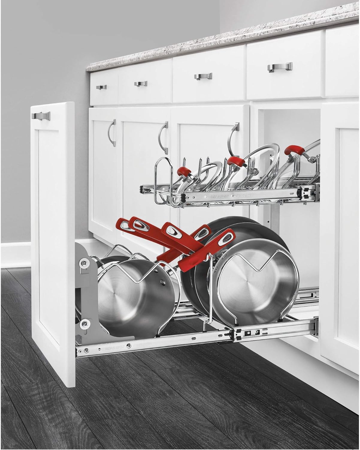 Rev-A-Shelf 5CW2-2122-CR 21-Inch 2-Tier Wire Pull Out Kitchen Cabinet Organizer for Pots, Pans, and Lid Cookware, Chrome