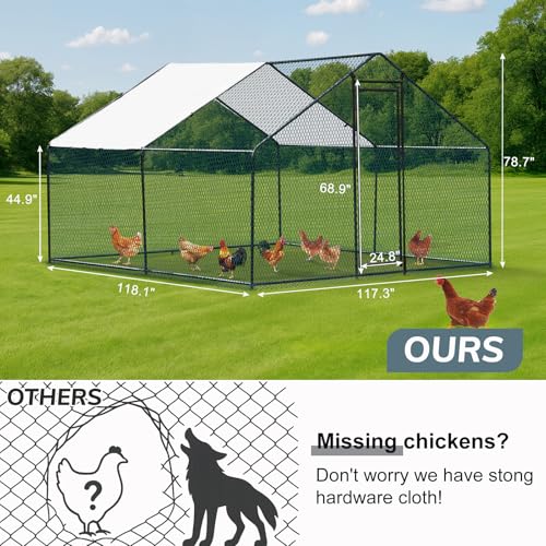 Outvita Chicken Coop, 13×10 FT Large Metal Chicken House, Poultry Habitat Cage with Waterproof Cover
