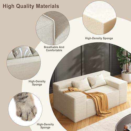 Modern Loveseat, Sofa Couch in a Box, No Assembly Needed, with 2 Pillows, Cat-Scratch Resistant Linen,Small Sofa for for Small Space, Living Room