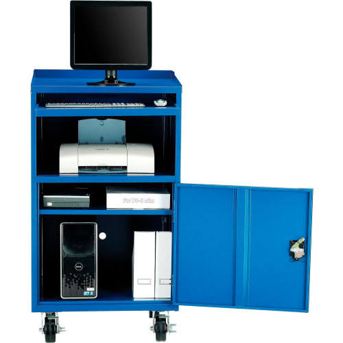 Global Industrial 694561 Mobile Computer Cabinet, Blue, 27 inchw x 24 inchd x 49-1/4 inchh