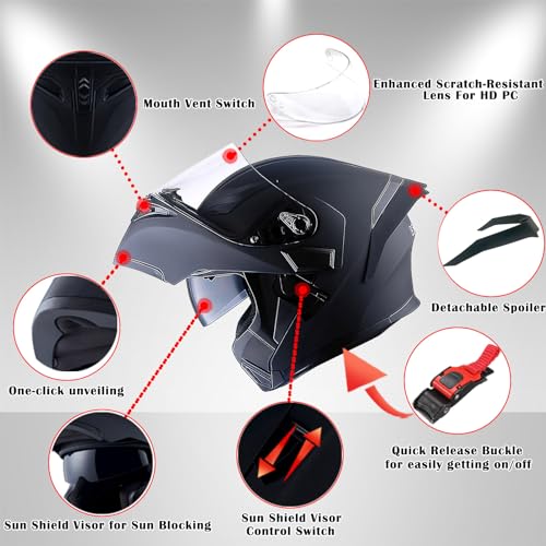 1Storm Motorcycle Modular Full Face Helmet Flip up Dual Visor Sun Shield: HB89