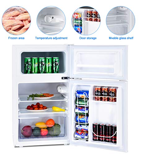 Safeplus Compact Refrigerator, 3.2 cu ft. Unit Cold-rolled Sheet Mini Refrigerator with freezer, Dorm fridge with Adjustable Removable Shelves…