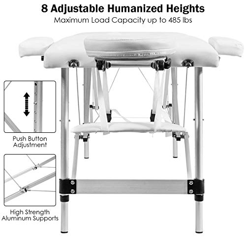 Giantex 84" Massage Table Professional Portable Lash Bed, 2 Folding Lightweight Massage Bed, Aluminum Frame, Height Adjustable