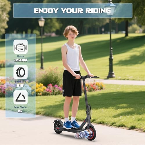 Electric Scooter for Kids 10+, 350W Motor, Max 12Miles Long Range, 19 MPH Max Speed, 8.5" Solid Tire