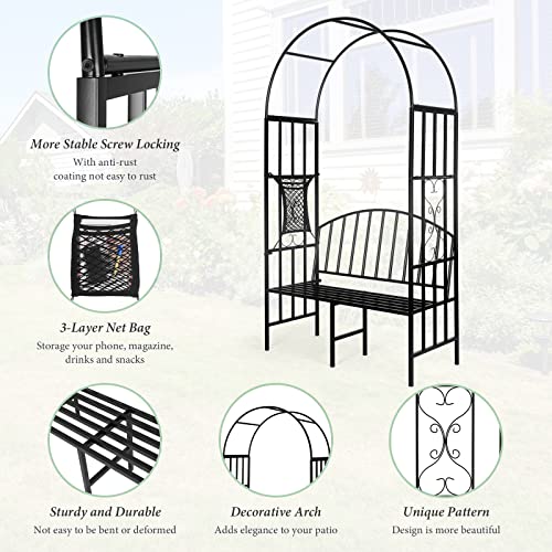 Garden Arch Heavy Duty (Holds 660lbs-250kg) | Metal Arbor Archway for Climbing Plant & Two People Seat Bench |Outdoor Lawn Backyard Decor 81 x 45.3 x