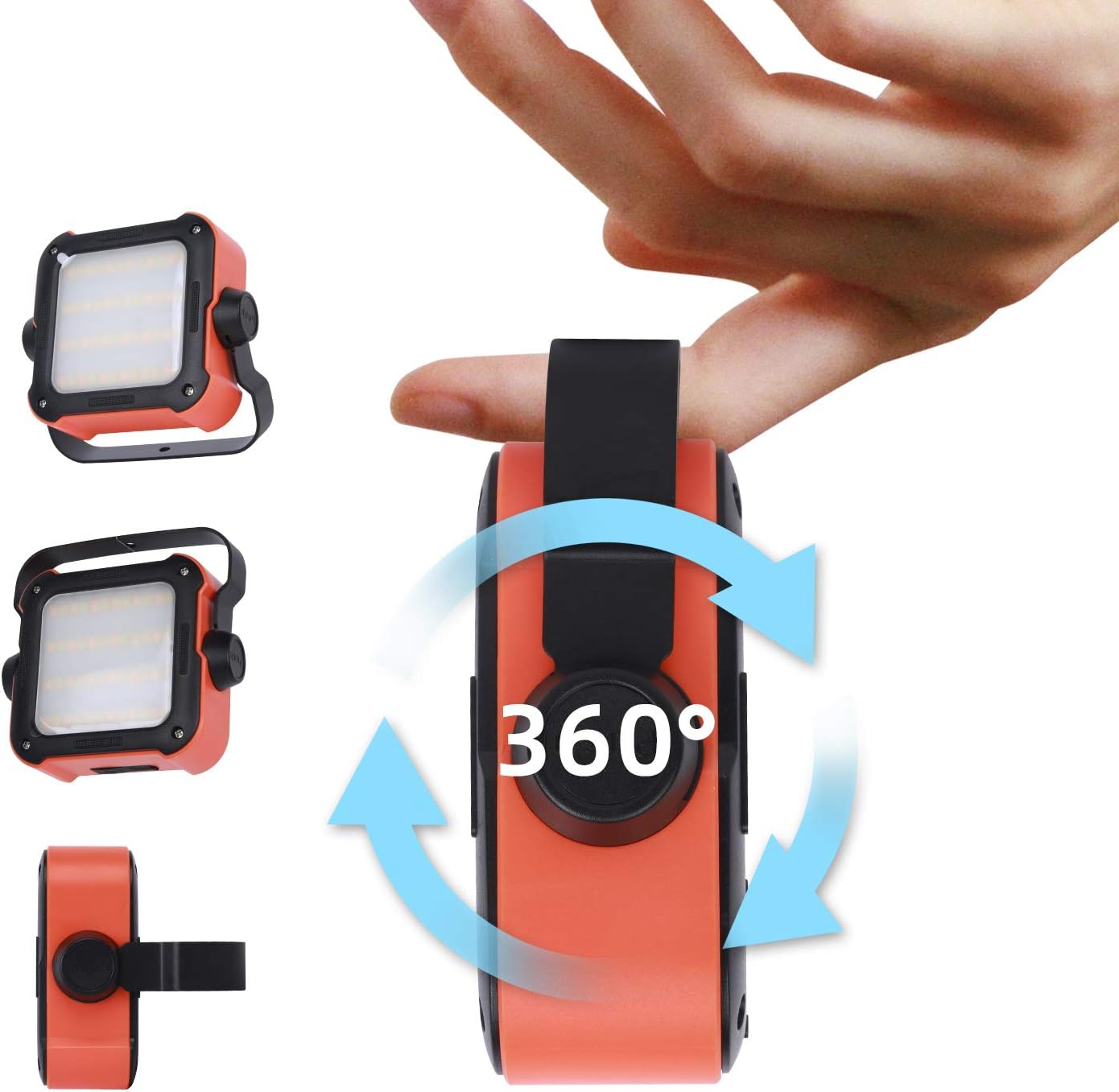 LED Work Lights Portable Rechargeable USB Camping Floodlight with 10000mAh Power Bank Outdoor Waterproof Emergency Light for Car Repairing Jobbing