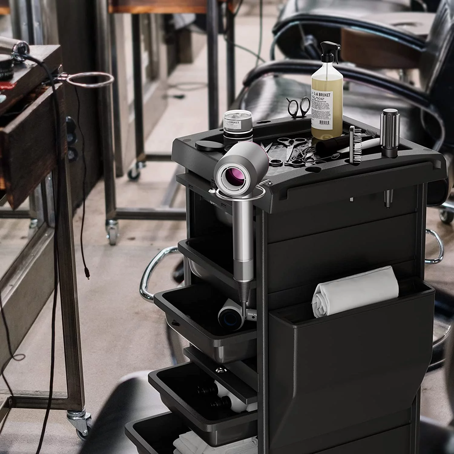 OmySalon Salon Trolley with Lock 6 Drawers, Hot Tools Holder, Hair Cart Organizer w/Wheels