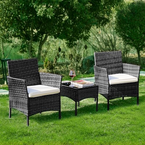 DUMOS Patio Furniture Set 4 Pieces, Outdoor Wicker Furniture with Coffee Table, Modern Rattan Patio Chairs Conversation Sets with Sofa for Garden