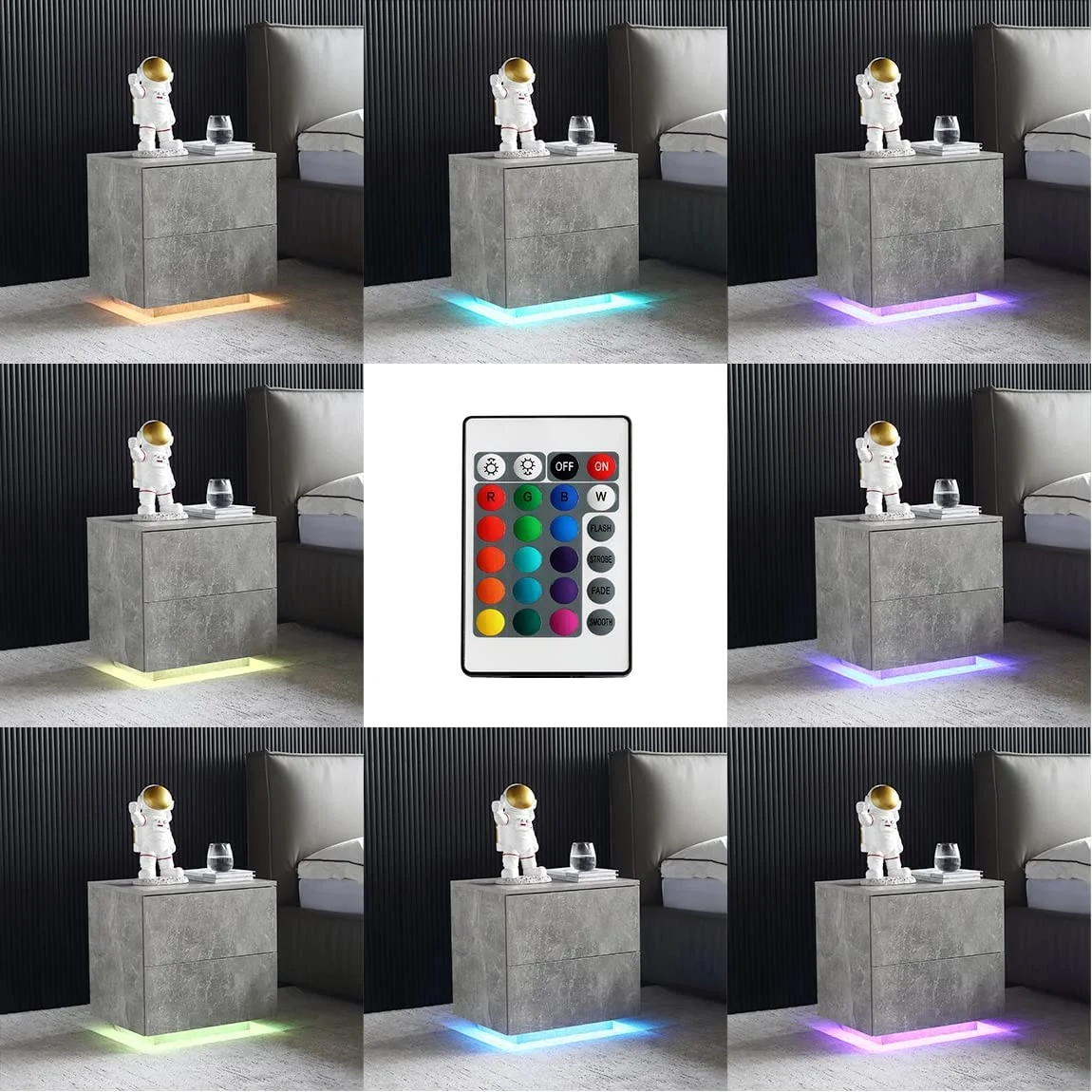 LED Nightstand Bedside Table With LED Lights Set Of 2, For Bedroom Living Room Modern Nightstand With 2 Drawers