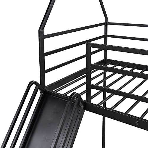 Kids Twin Over Twin Bunk Beds with Slide and Trundle, Solid Wood Bunk Bed Frame with Stairs and Storage