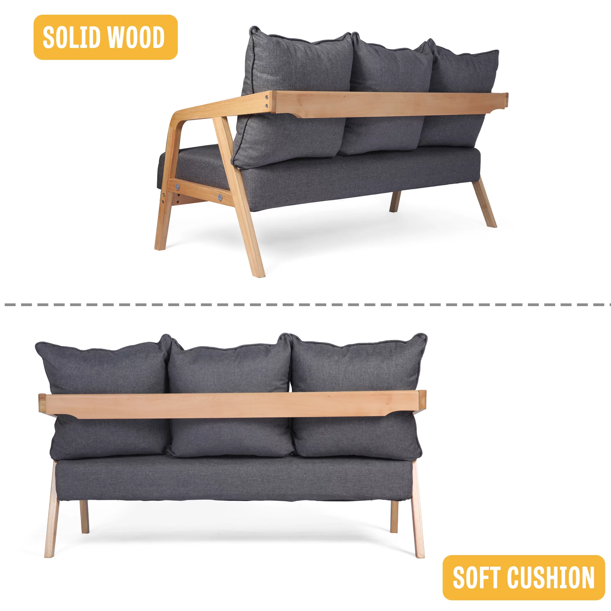 KARMAS PRODUCT 3-Seat Upholstered Loveseat Sofa - Modern Soft Comfort Couch for Living Room, Small Space - Grey Futon Couch