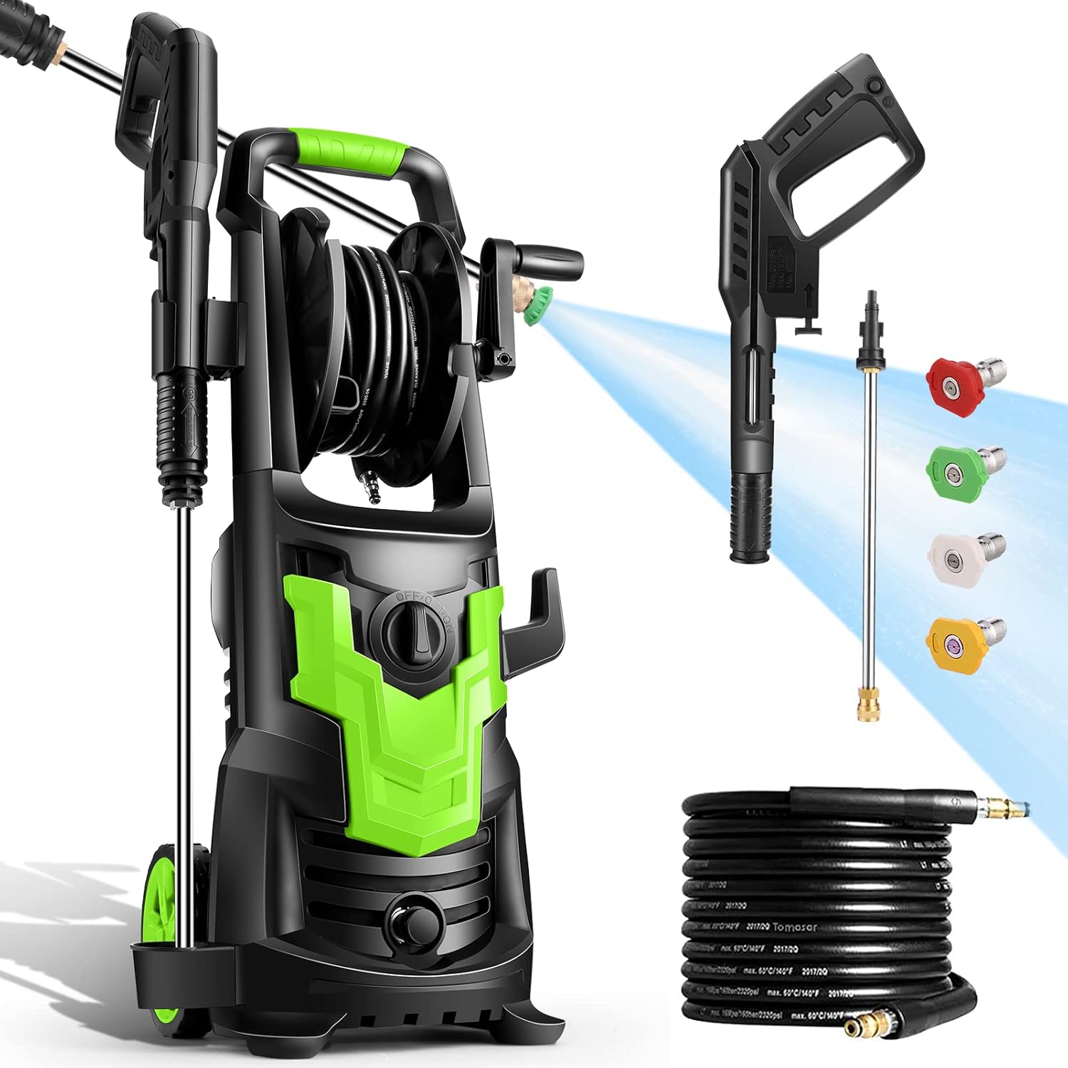 WHOLESUN Pressure Washer, 3000PSI Electric Power Washer, 1900W 2.6 GPM High Pressure Washer, Professional Washer Cleaner, with 4 Nozzles and Hose