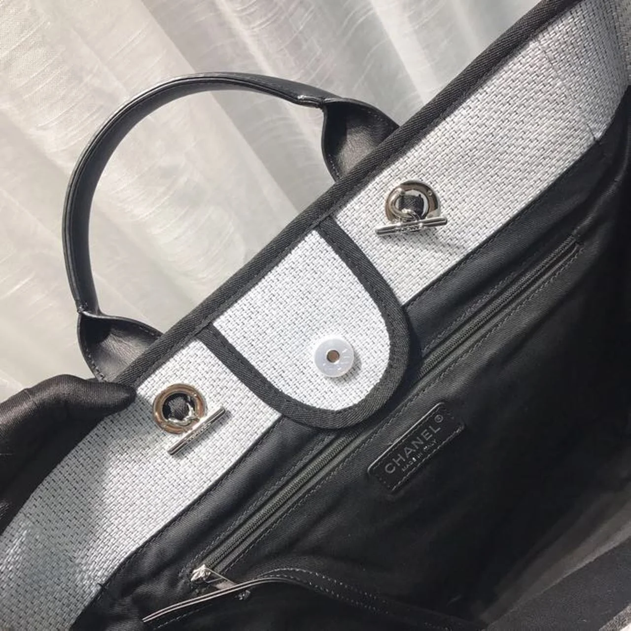 Chanel Deauville Tote Canvas Bag Light Grey For Women, Women&rsquo;s Handbags, Shoulder Bags 15in/38cm A66941