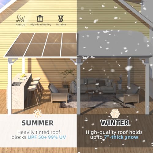 AECOJOY 10&rsquo; x 10&rsquo; Gazebo, Wall Mounted Gazebos Pergola on Clearance, Outdoor Patio Lean to Gazebo Awnings for Deck, Porch