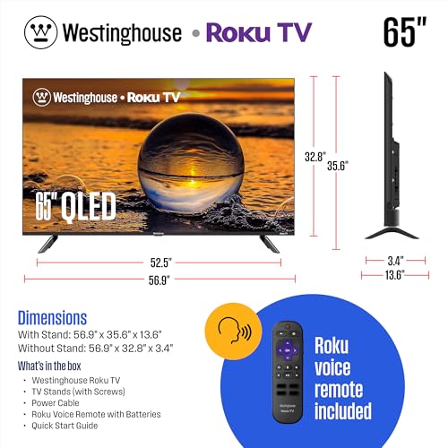Westinghouse Roku TV - 43 Inch Smart TV, 4K UHD QLED Television w/HDR 10+, Dolby Vision, Wi-Fi & Mobile App Connectivity