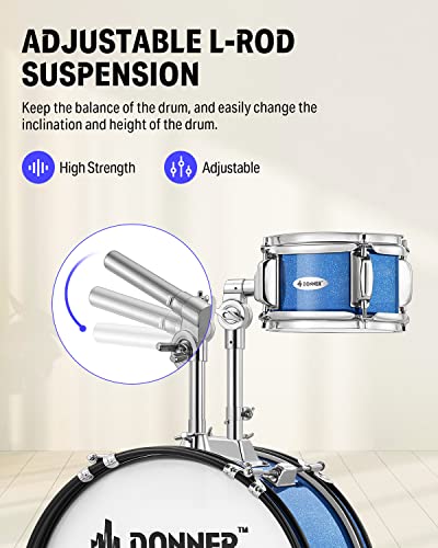 Kid Drum Sets-Donner 5-Piece for Beginners, 14 inch Full Size Complete Junior Drum Kit with Adjustable Throne, Cymbal, Hi-Hat, Pedal & Drumstick