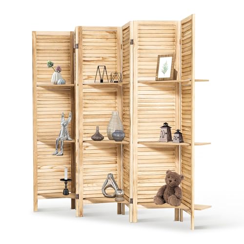 Osparple Room Divider with Shelves 6 Panel Wooden Folding Room Dividers Privacy Screen Wall Divider for Room Separation for Office and Apartment