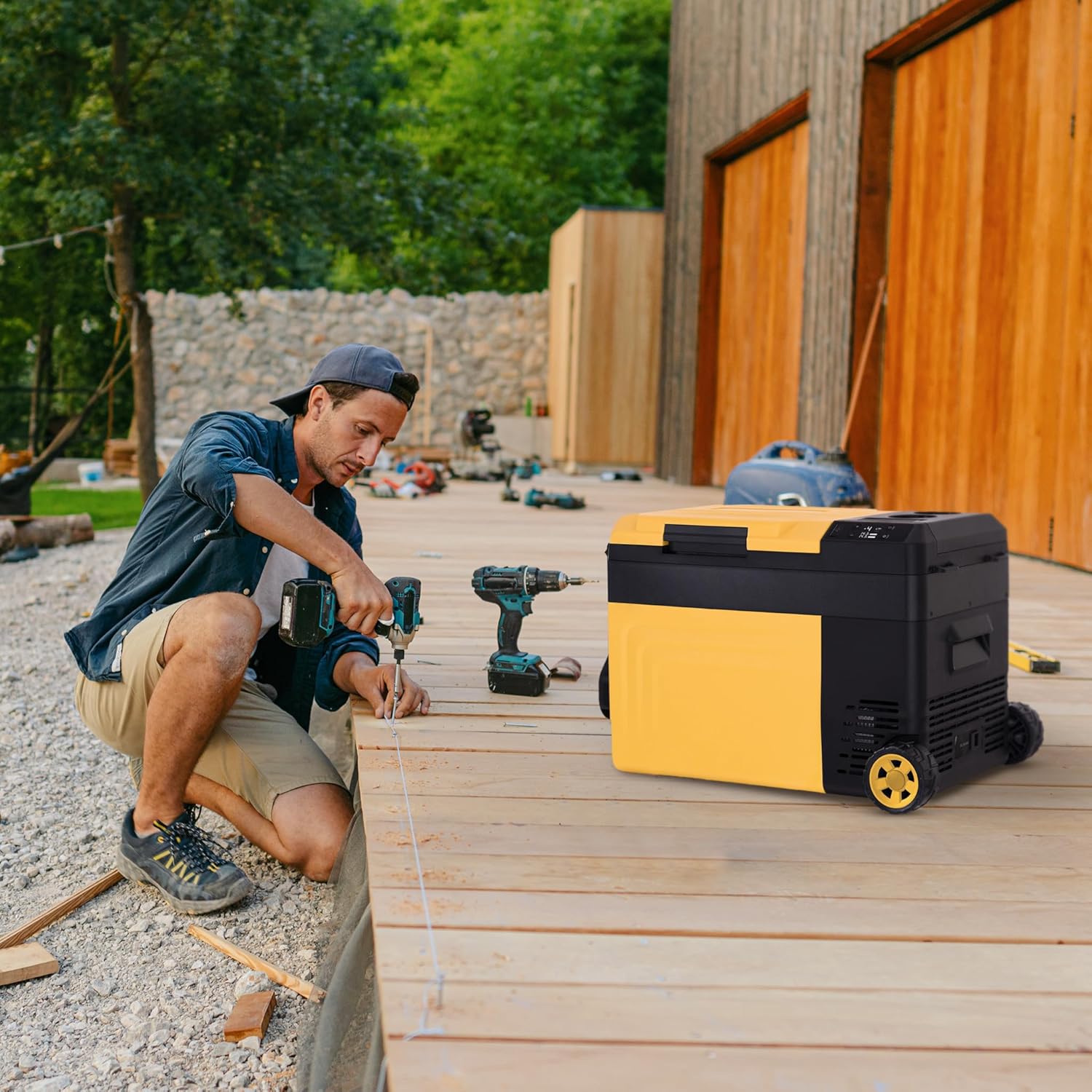 Newair 25 Qt. Portable Electric Cooler, 12v Car Mini Fridge, Hard Lunch Box for Jobsite, Workshop
