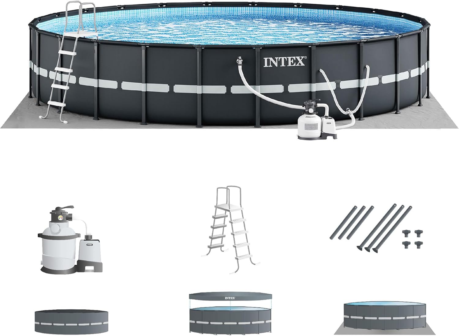 INTEX 26339EH Ultra XTR Deluxe Above Ground Swimming Pool Set: 24ft x 52in – Includes 2800 GPH Cartridge Sand Filter Pump – SuperTough Puncture