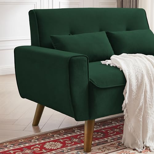 48.8" Small Loveseat Sofa, Mid Century Modern Love Seat Couch with Back Cushions and Wood Legs, 2 Seater Couches for Living Room, Bedroom