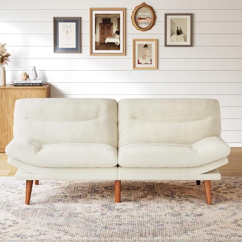 Marsail Futon Sofa Bed, Futon Couch with Adjustable Backrest & Armrests, Convertible Small Sleeper Sofa Bed for Small Apartments, Study Room, Office