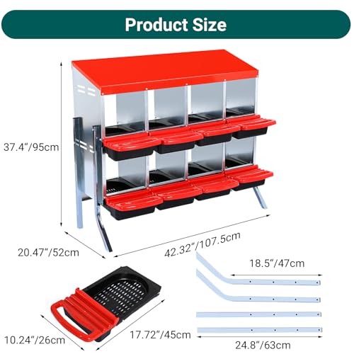 Chicken Nesting Box, 10 Hole 2 Layer Hen Nest Box with Legs, Roll Away Eggs Laying Boxes,Cleanable Pull Out Hen Roosting Boxes