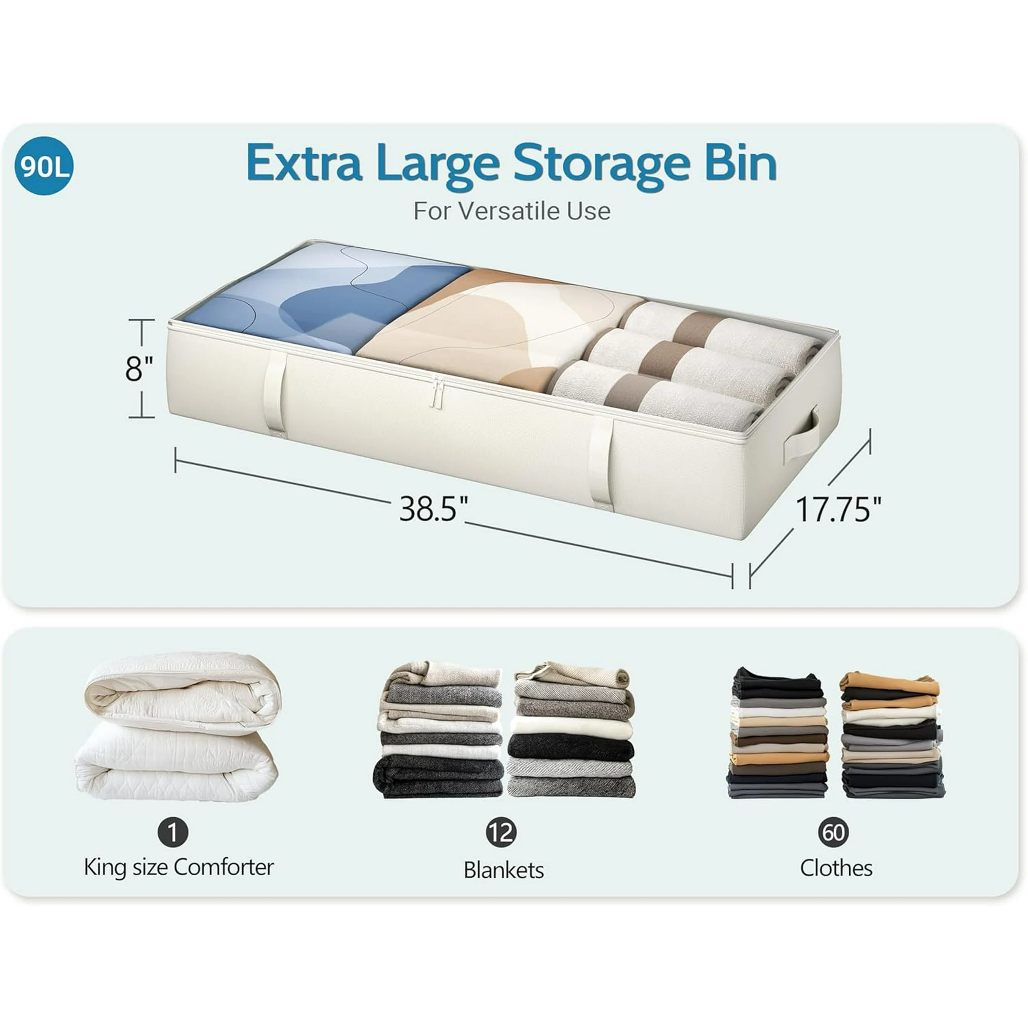 2-Pack Under Bed Storage Containers, 8 Inches Tall Underbed Clothes Storage Organizer Bin with Sturdy Sidewalls/Bottom