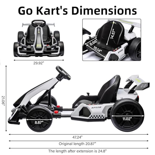 24V Electric Go Kart for Kids，Powerful Drift Kart with 2 * 150W Motors, Adjustable Seat