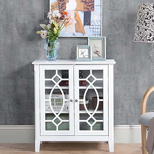 HOMCOM Sideboard Buffet Cabinet, Kitchen Storage Cabinet, Glass Door Accent Cabinet with Adjustable Shelves, White