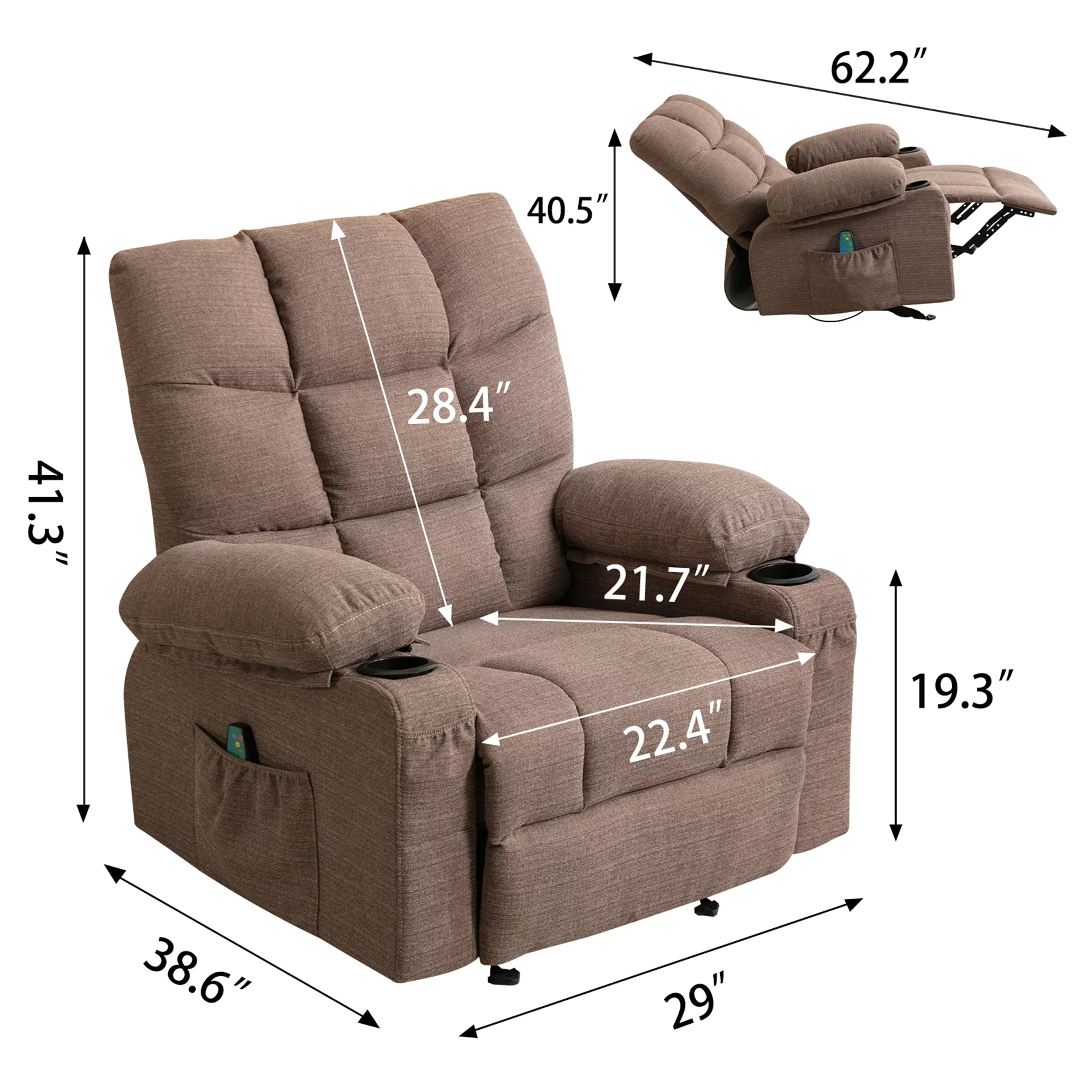Big and Tall Manual Rocking Recliner Chair with 2 cup holders,USB Ports