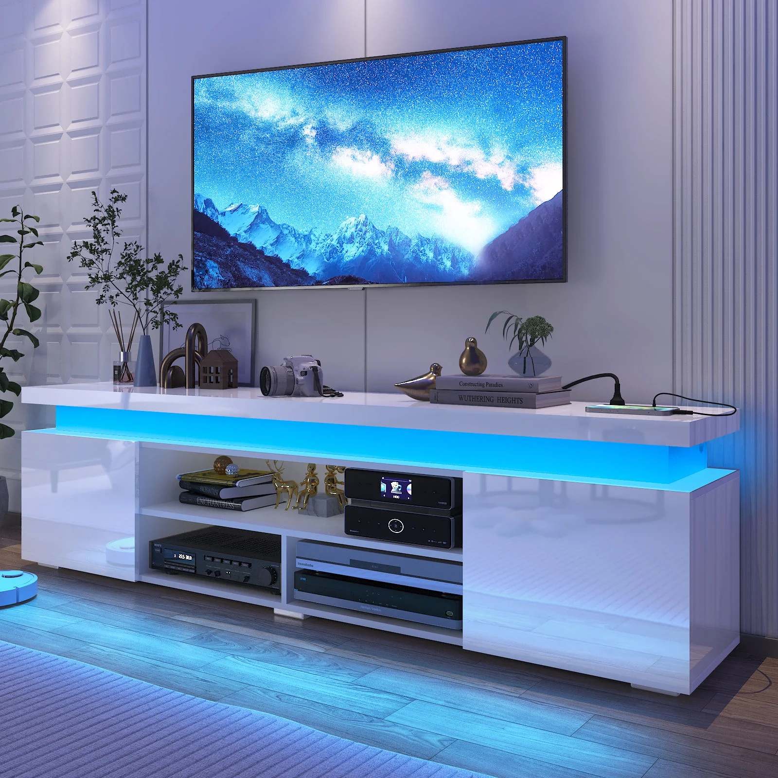 LED TV Stand for up to 85" TVs with Power Outlet