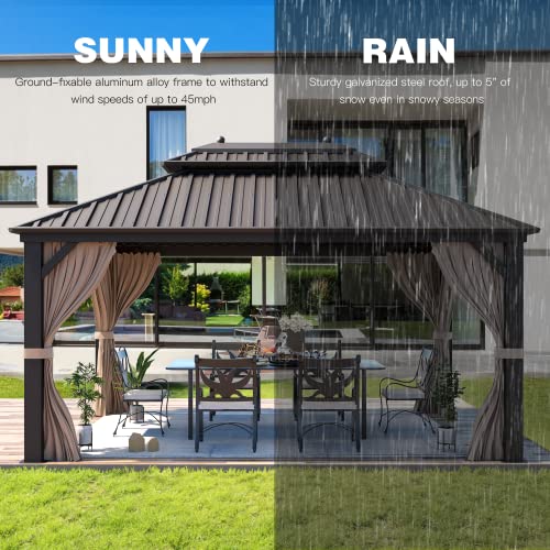 YOLENY 10' x 12' Hardtop Gazebo, Metal Gazebo with Aluminum Frame, Double Galvanized Steel Roof, Curtains and Netting Included