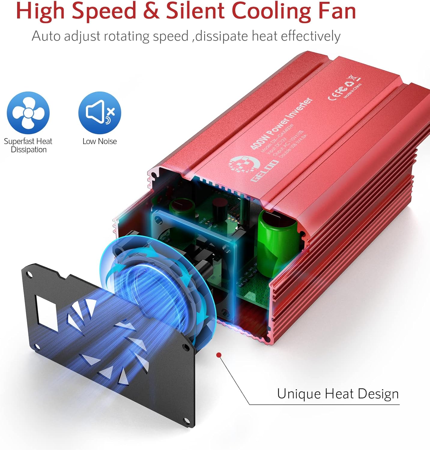 400W Car Power Inverter DC 12V to AC 110V Car Charger with 4.8A Dual USB Car Outlet Adapter