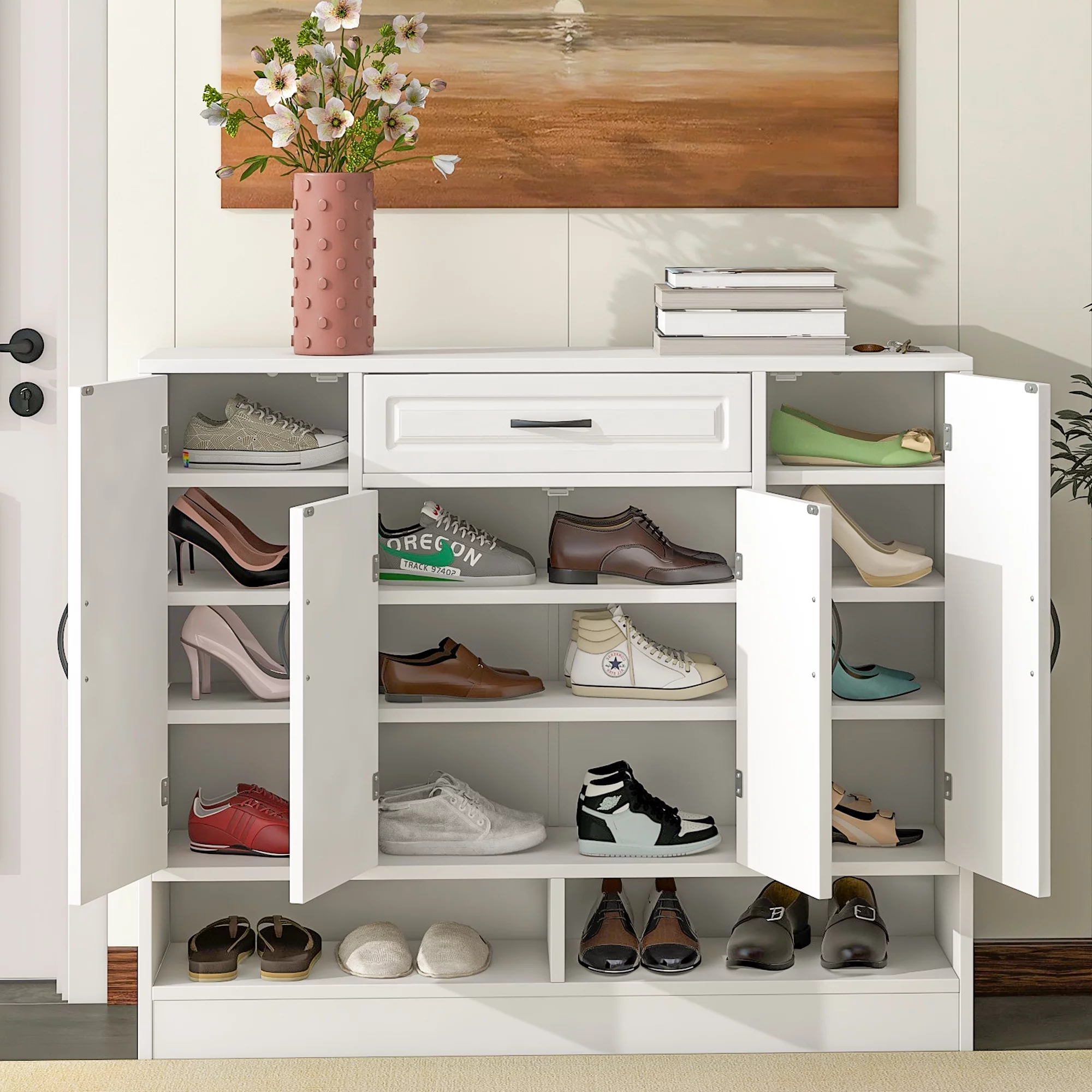 EUROCO 47.2" Shoe Cabinet for Entryway ,Free Standing Shoe Storage Cabinet Shoe Rack Organizer with 8 Adjustable Shelves