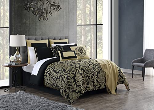 Riverbrook Home 100% Polyester Comforter Set, Queen, Hillcrest - Ivory/Gold, 9 Piece Set