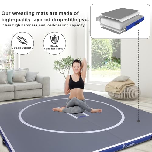 Inflatable Wrestling Mat 10FT/5FT, Portable Jiu Jitsu Mats Wrestling Mat for Home, Outdoor or Indoor Training Mat for Water Yoga, Gymnastics, Gray