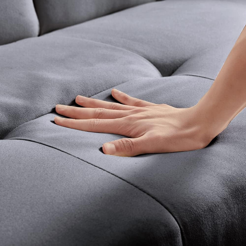 Convertible Folding Futon Sofa Bed, Fabric Linen Upholstered Modern Couch Loveseat Sleeper, Folding Daybed Guest Bed, Removable Armrests