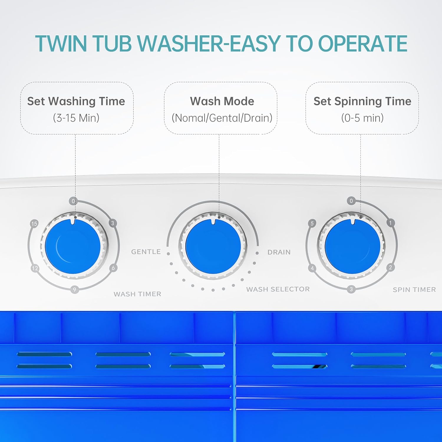 AUCHI Portable Washing Machine, 2 In 1 Small Washing Machine and Spin Dryer Combo, 14.5lbs Compact Mini Twin Tub Washing Machine for Camping