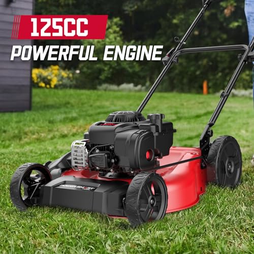 PowerSmart Gas Lawn Mower, 21-Inch 144cc 4-Stroke Engine 2-in-1 Walk-Behind Push Lawn Mower with 10-Inch Rear Wheels