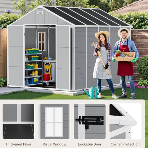 NicBex 6×5 Resin Outdoor Storage Shed with Floor & Window– All-Weather Lockable Small Tool Shed