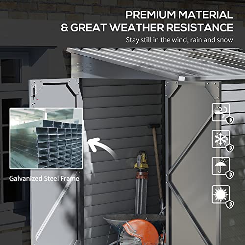 Outsunny 4.6' x 9' Steel Outdoor Storage Shed, Lean to Shed, Metal Tool House with Foundation Kit, Lockable Doors