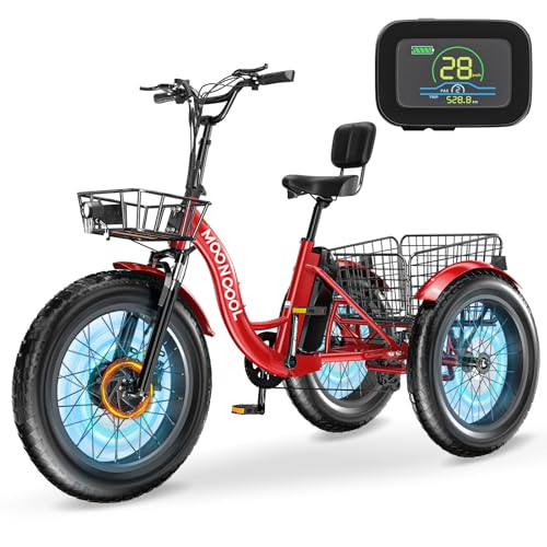 MOONCOOL Electric Tricycle for Adults, 20" x 4" Fat Tire Electric Trike, 48V 500W Motorized Electric Bicycle Bikes