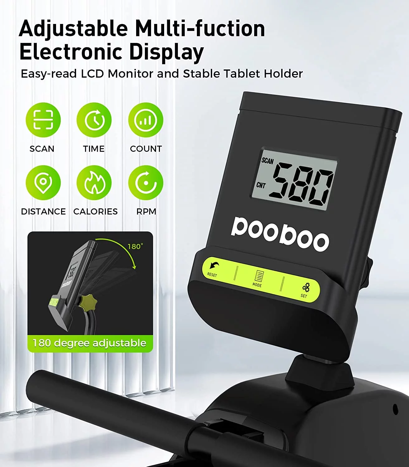 pooboo Rowing Machine Bluetooth 14 Levels Max 350 LBS Magnetic Rower with LCD Monitor, Tablet Holder, Upgraded Rowing Machines for Home use