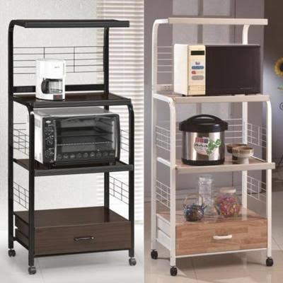 Crown Mark Kitchen Cart with Microwave Shelf, Black
