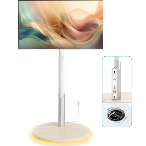 Floor Mobile TV Stand with Power Outlet, Rolling TV Cart for 27-65 Inch OLED LED Monitors, 6 Levels of Height Adjustment