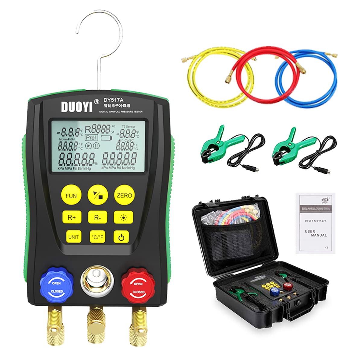 Refrigeration Digital Manifold Gauge Set for Air Conditioning/Refrigerator Digital Gauges HVAC with Double Pressure&Temp Test Manifold Digital